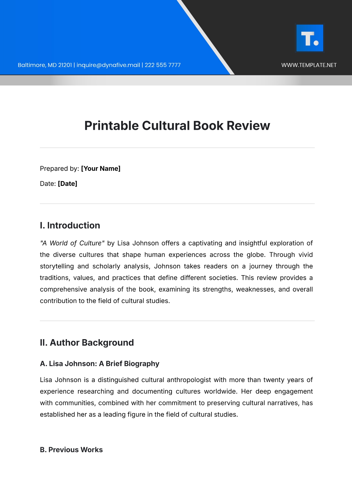 Printable Cultural Book Review Template - Edit Online & Download