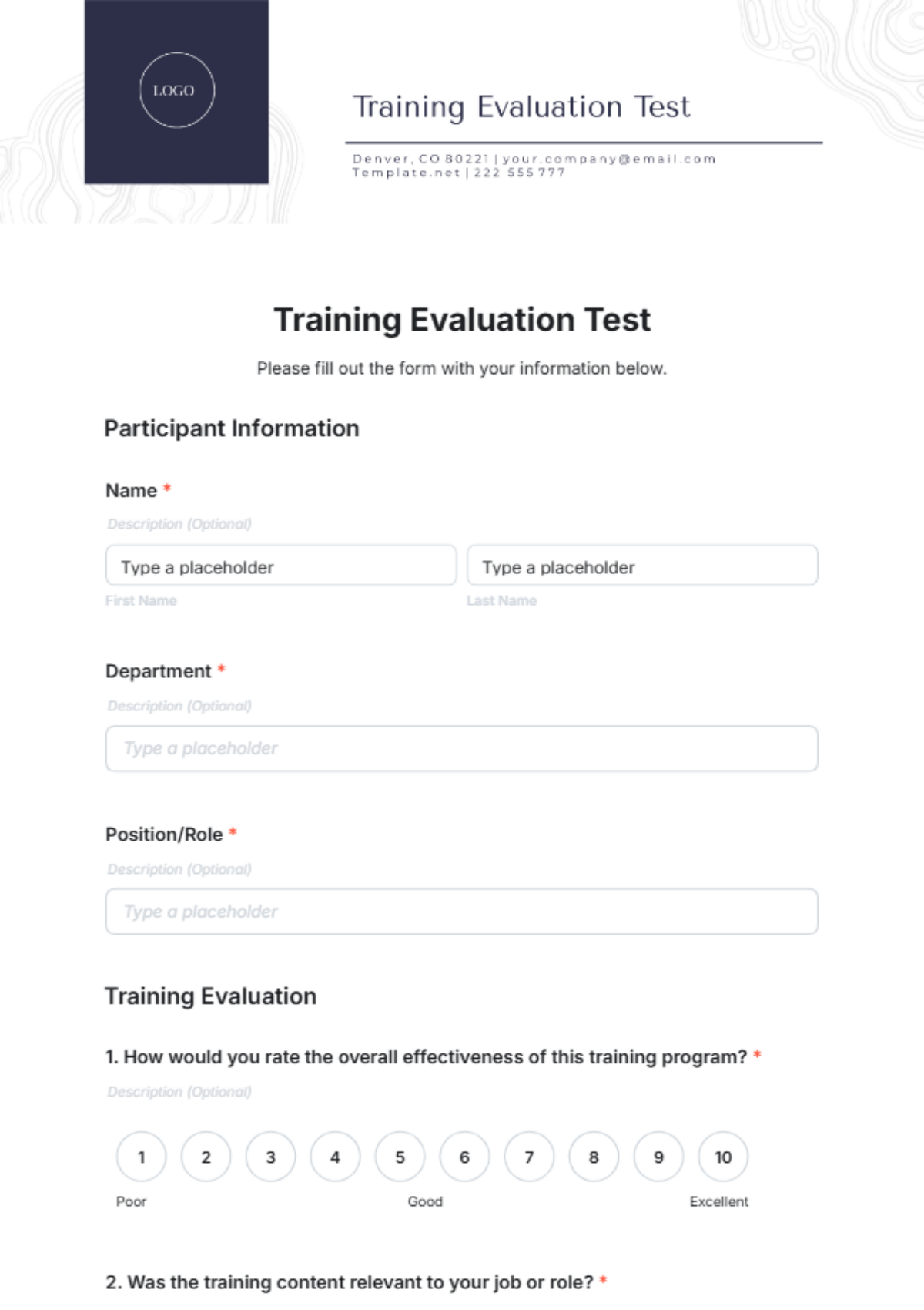 Free Training Evaluation Test Template