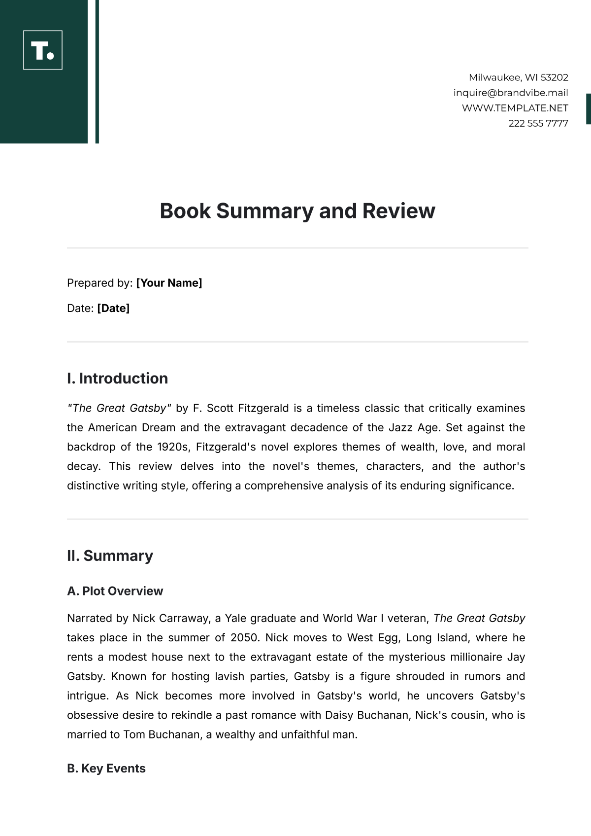 Book Summary and Review Template - Edit Online & Download