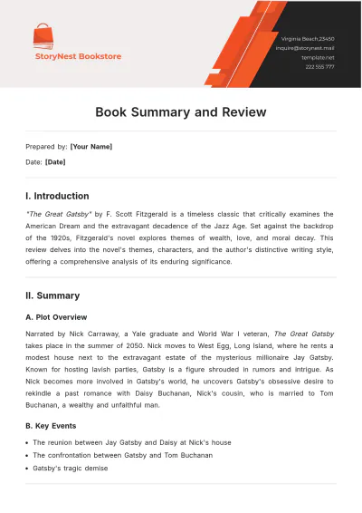 Free Book Summary and Review Template to Edit Online