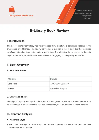 Free E-Library Book Review Template to Edit Online