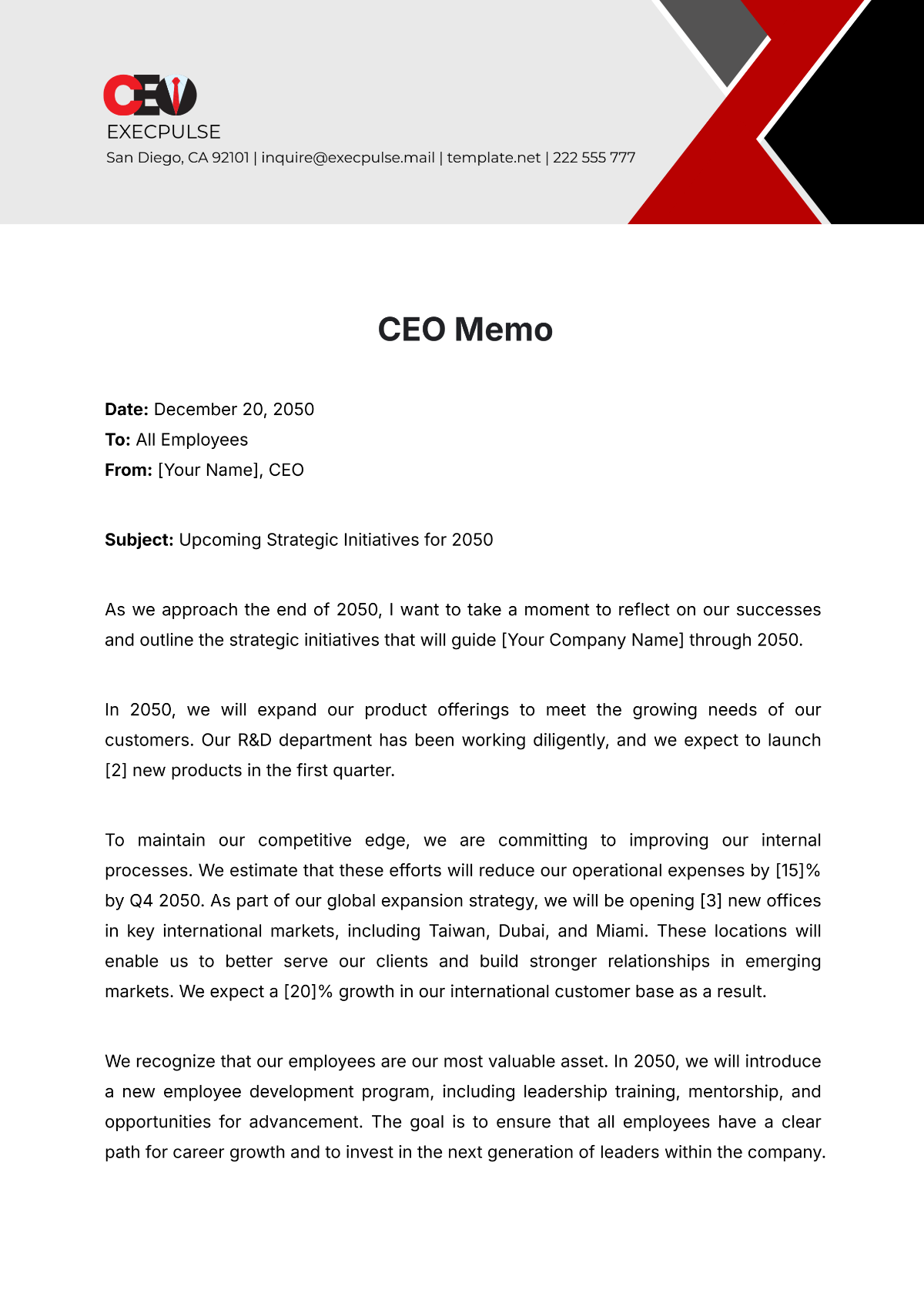 CEO Memo Template - Edit Online & Download