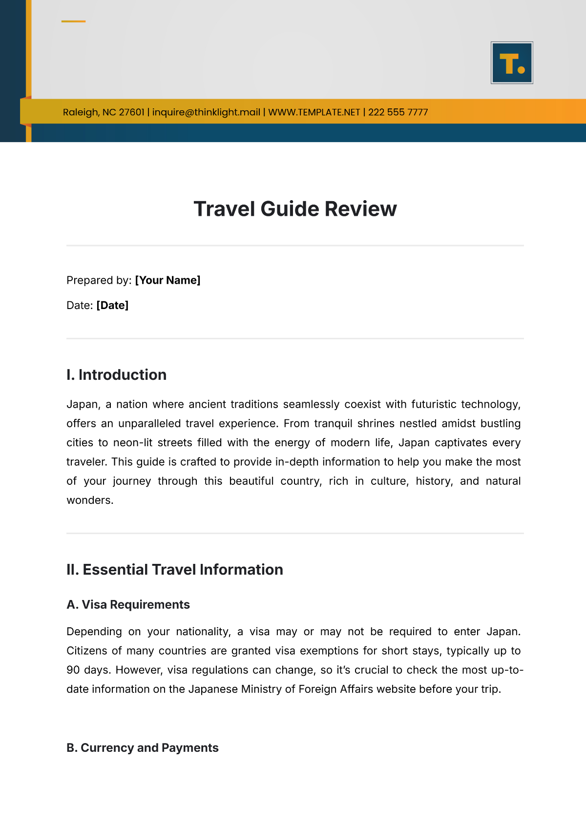 Travel Guide Review Template - Edit Online & Download