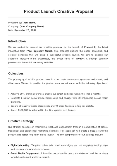 Free Product Launch Creative Proposal Template to Edit Online