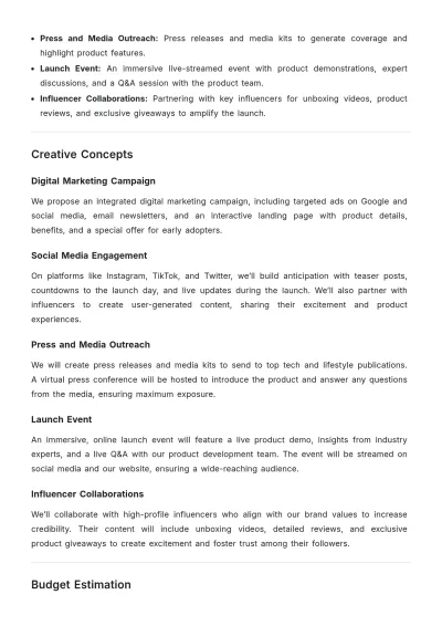 Free Product Launch Creative Proposal Template to Edit Online
