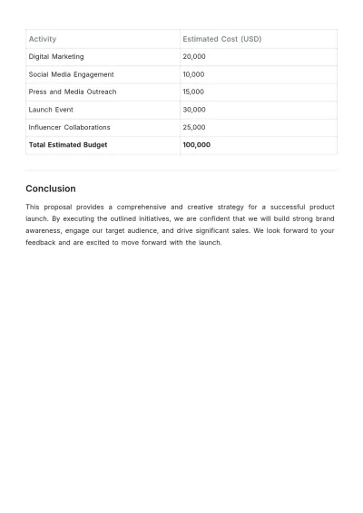 Free Product Launch Creative Proposal Template to Edit Online