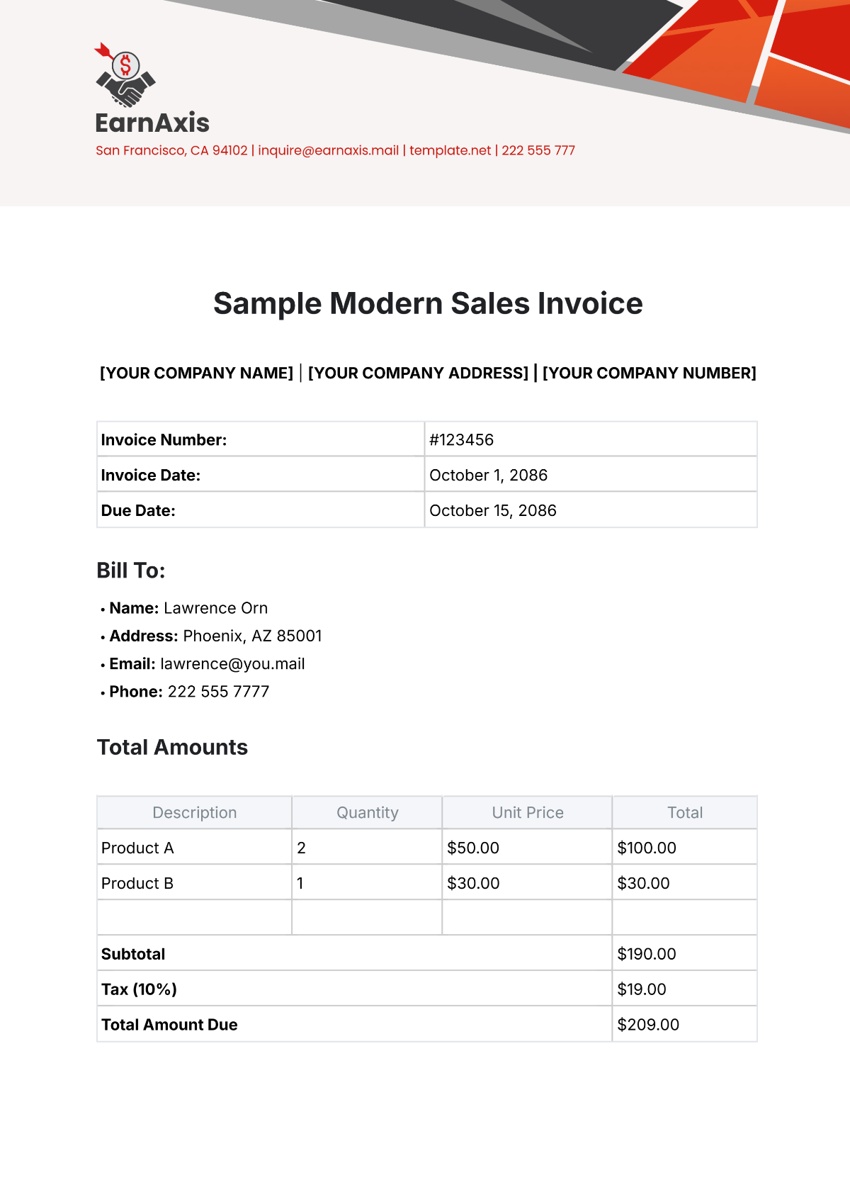 Sample Modern Sales Invoice Template - Edit Online & Download