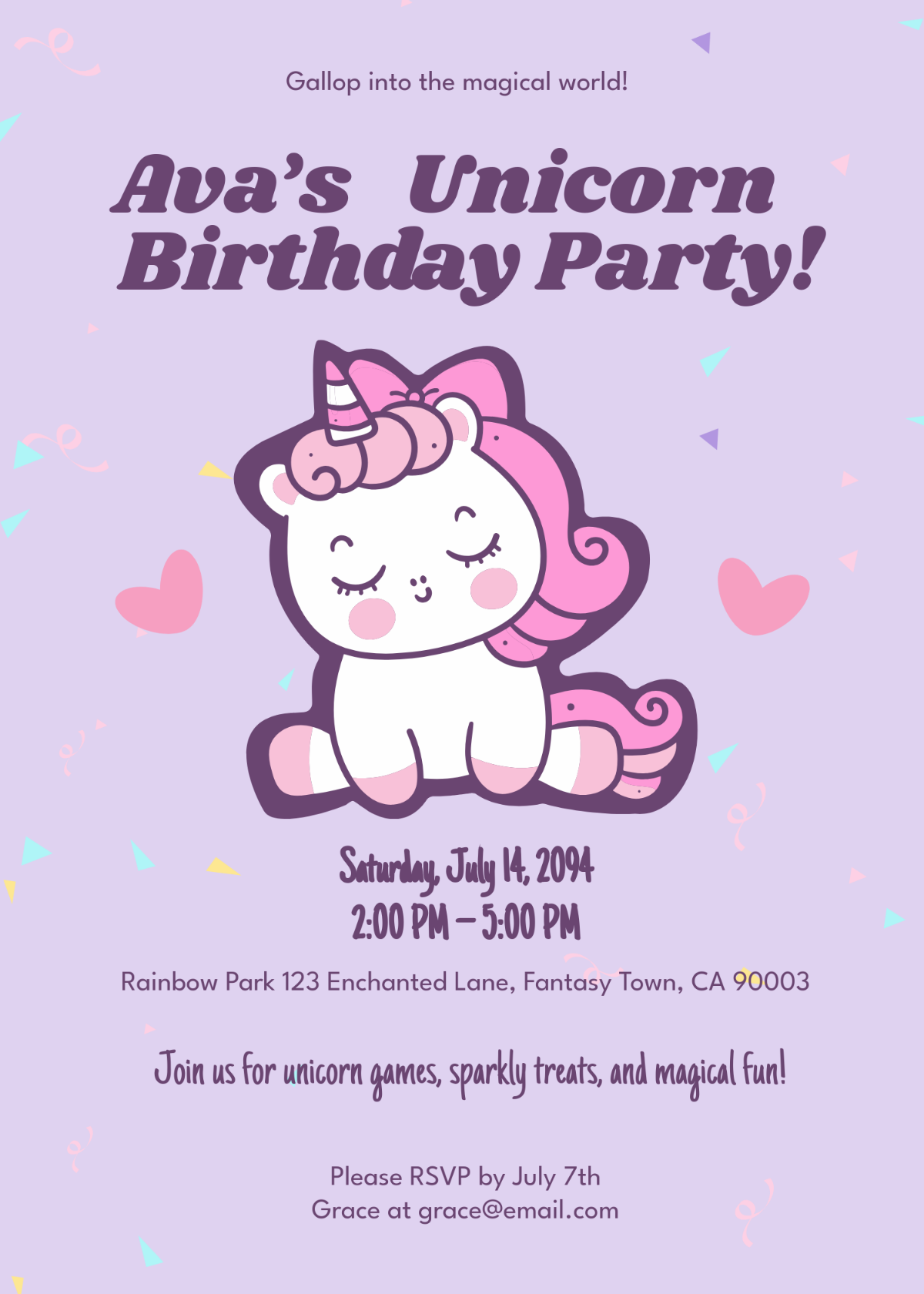 Unicorn Party Invitation Template - Edit Online & Download