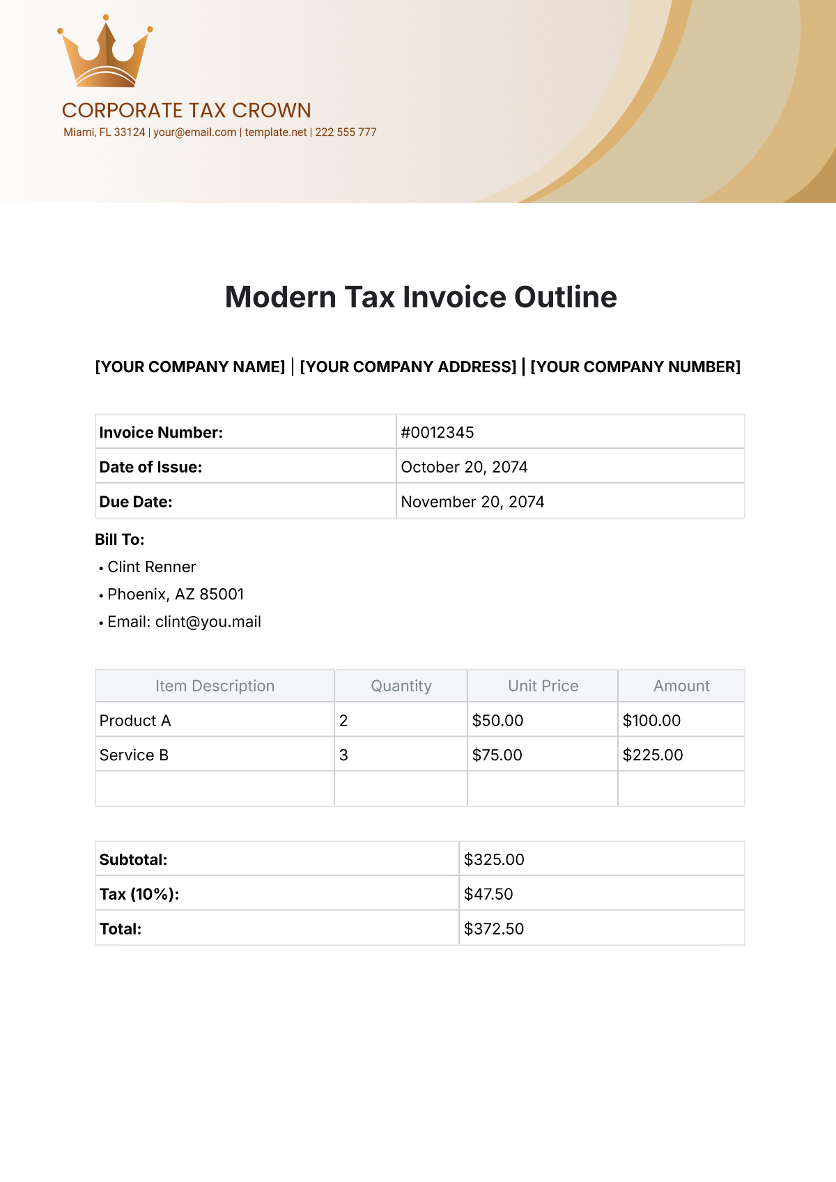 Modern Tax Invoice Outline Template - Edit Online & Download