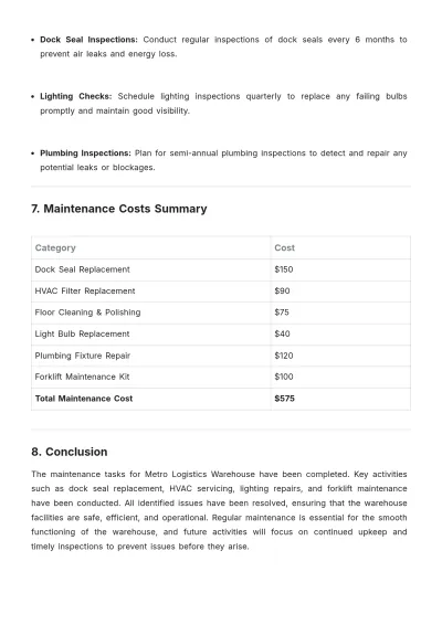 Free Warehouse Maintenance Report Template to Edit Online