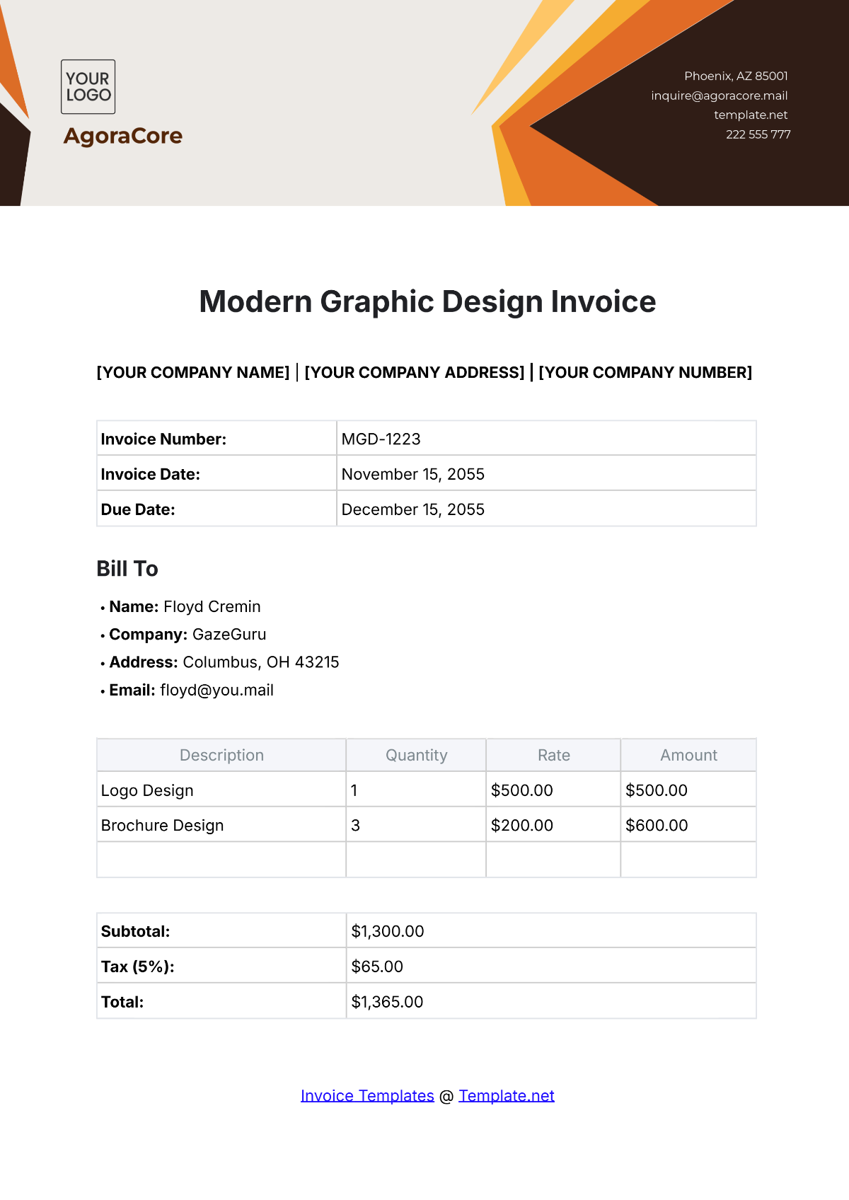 Modern Graphic Design Invoice Template - Edit Online & Download