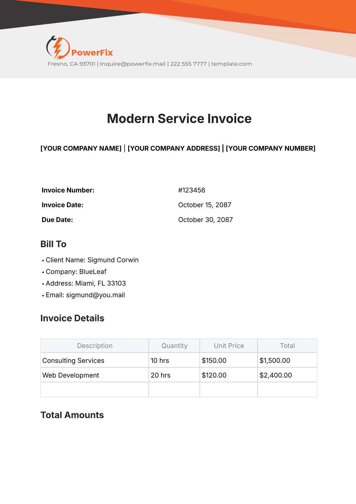 Modern Service Invoice Template - Edit Online & Download