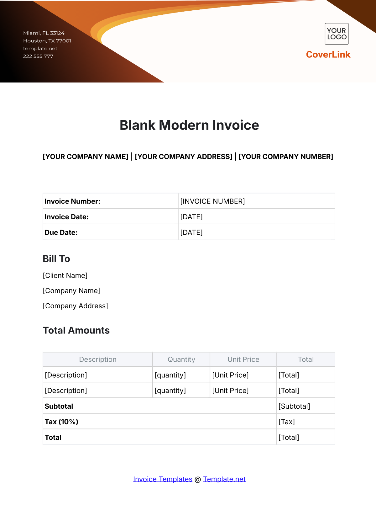 Blank Modern Invoice Template - Edit Online & Download