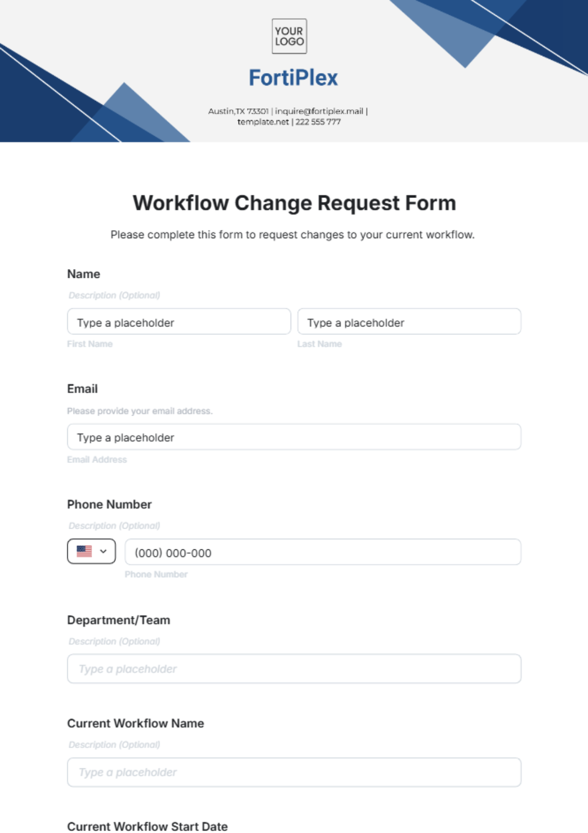 Free Workflow Change Request Form Template