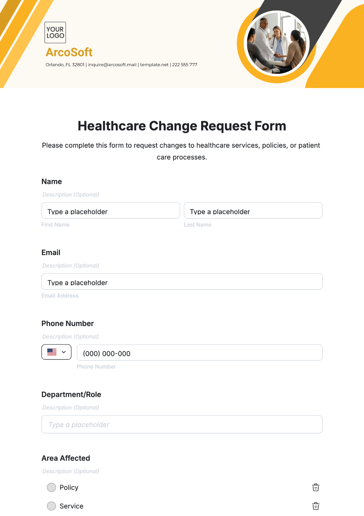 Free Healthcare Change Request Form Template