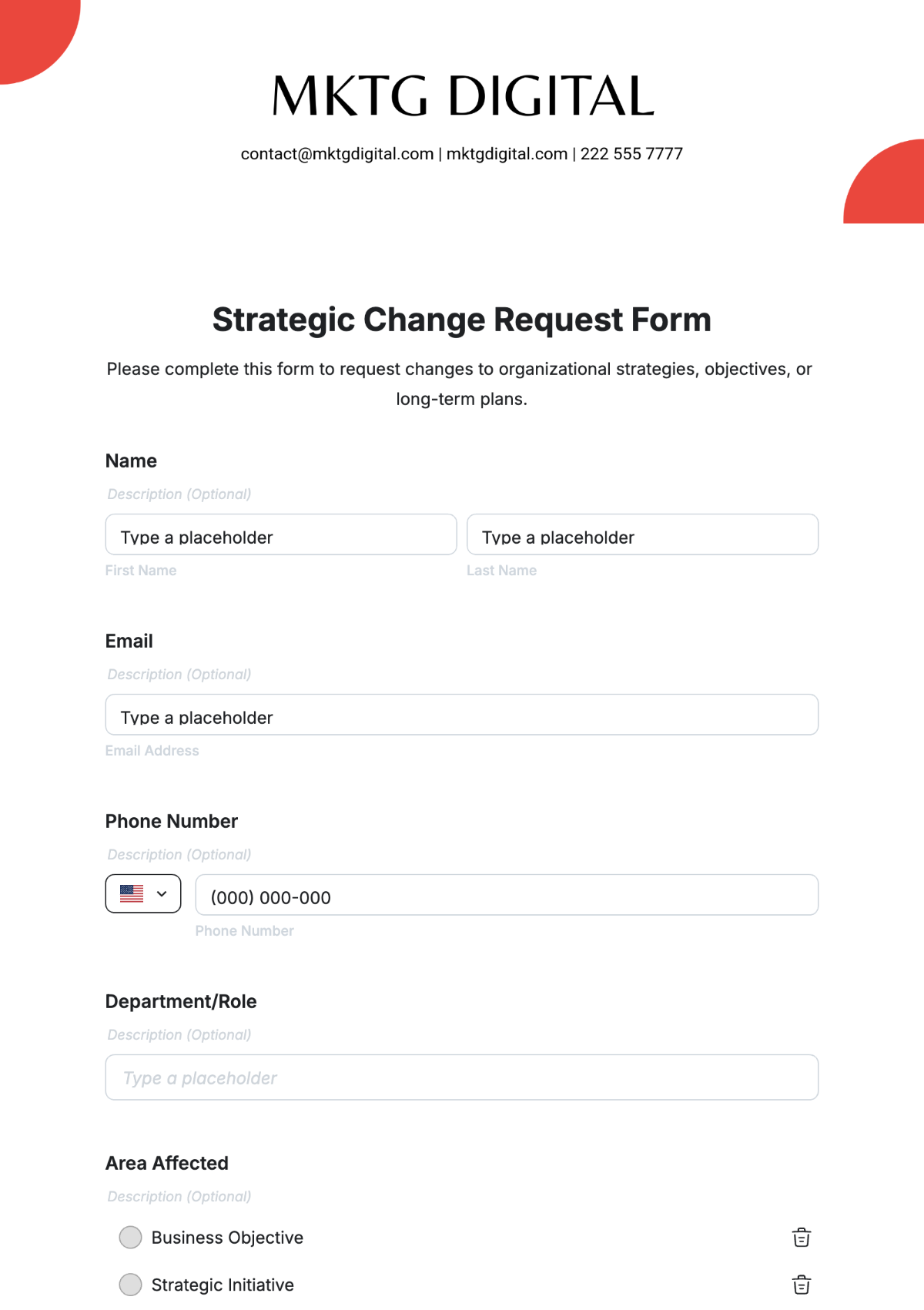 Free Strategic Change Request Form Template