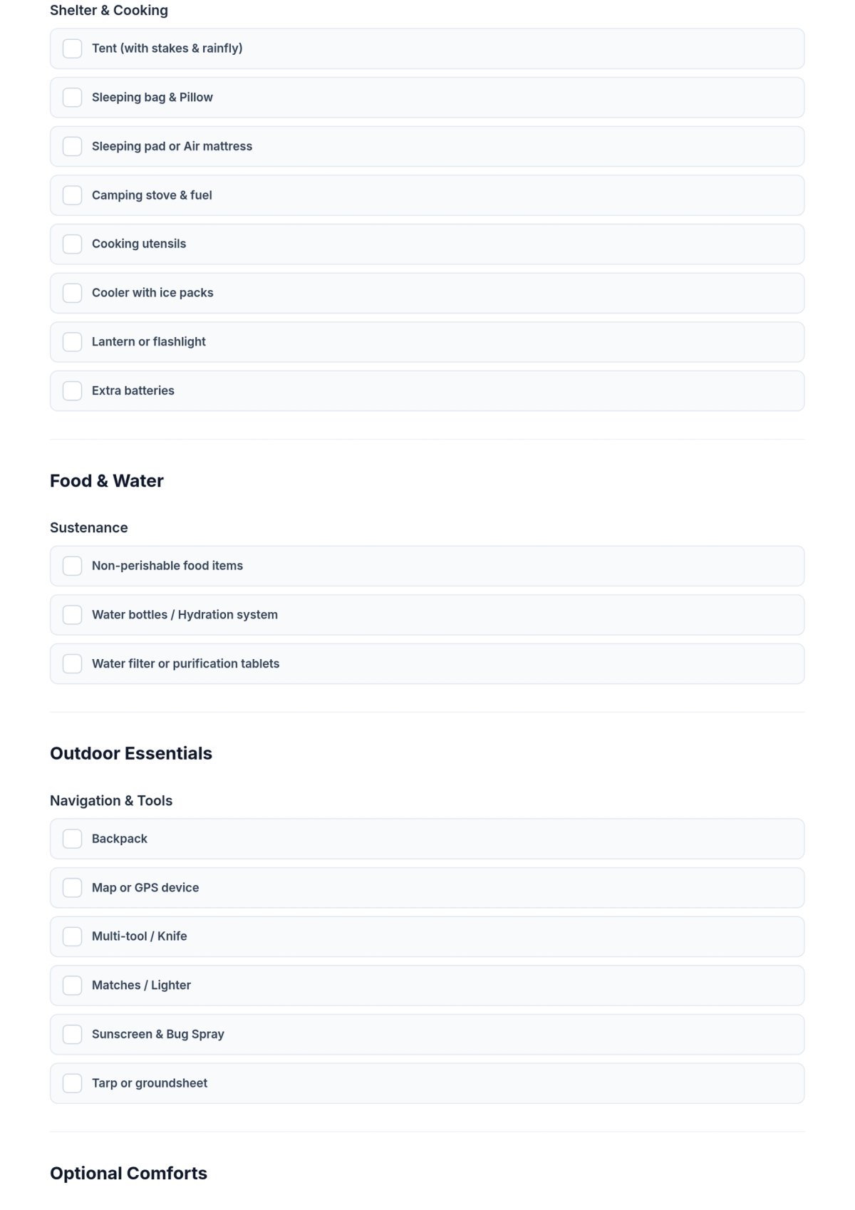 Free Camping Equipment Checklist Form Template & AI Maker