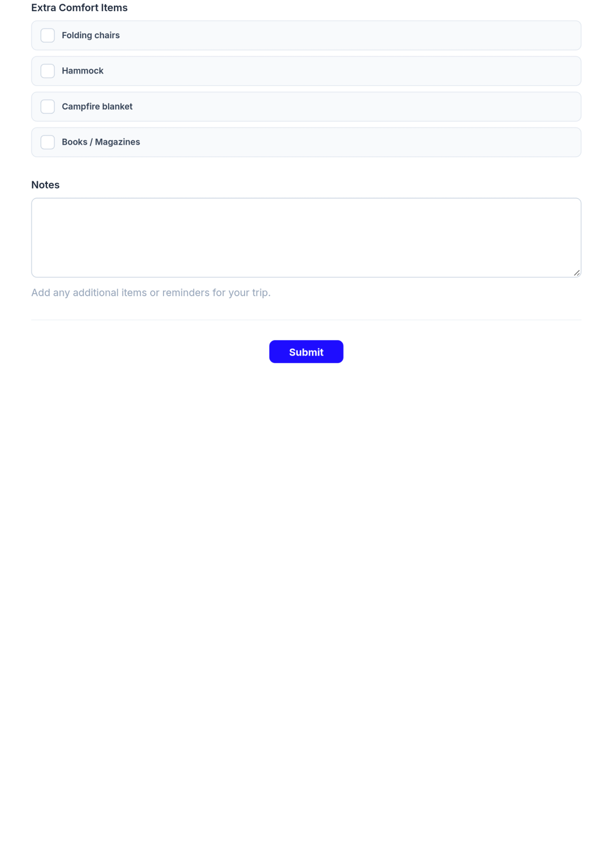 Free Camping Equipment Checklist Form Template & AI Maker