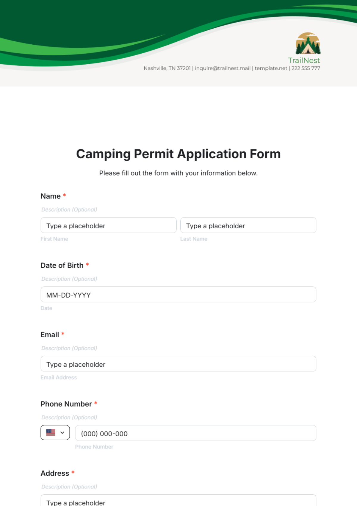 Camping Permit Application Form Template - Edit Online & Download