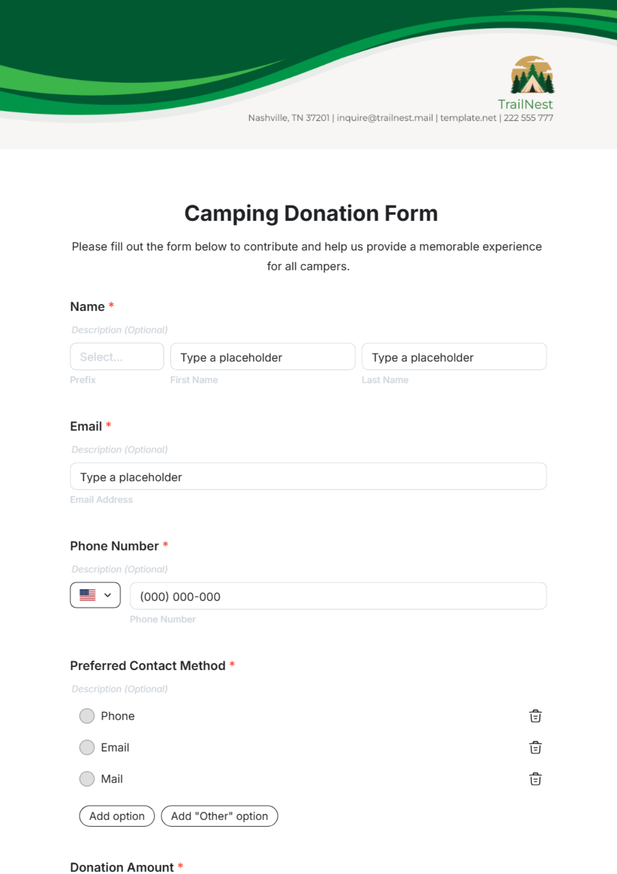 Camping Donation Form Template - Edit Online & Download