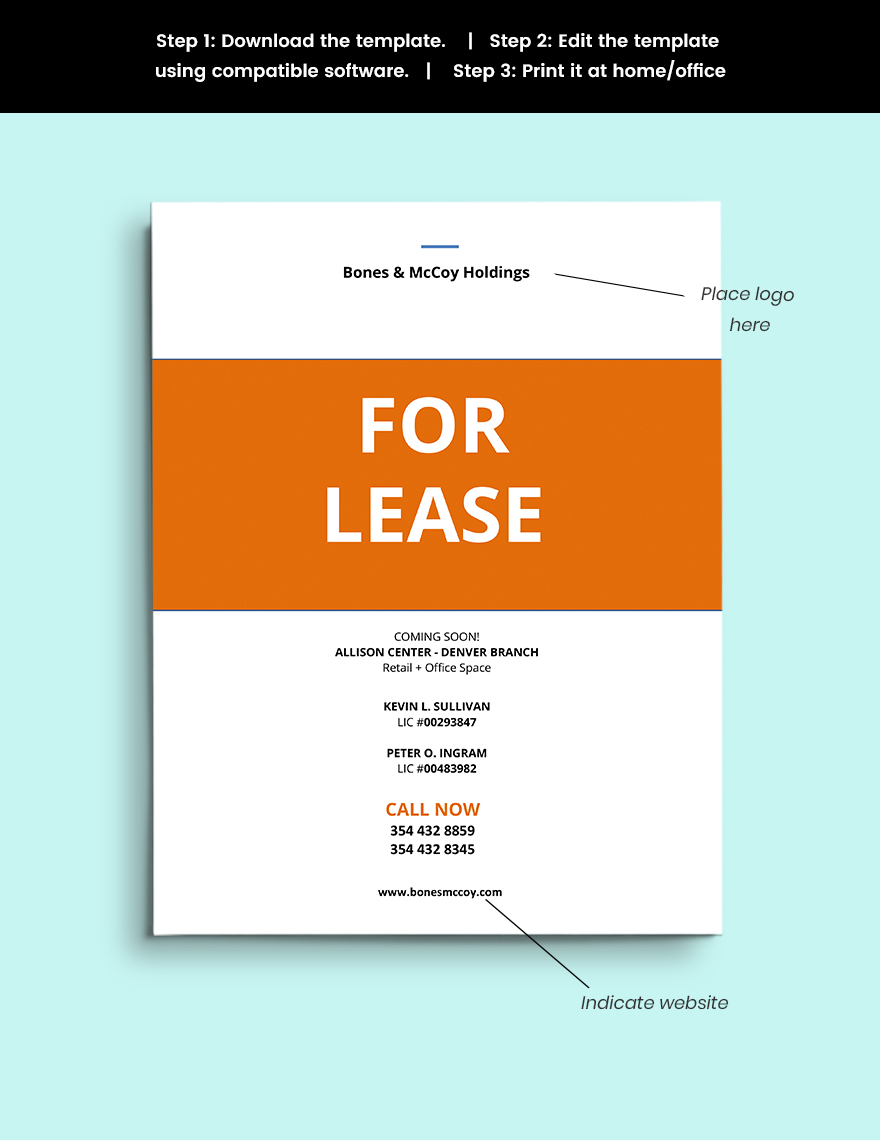 Real Estate For Lease Sign Template