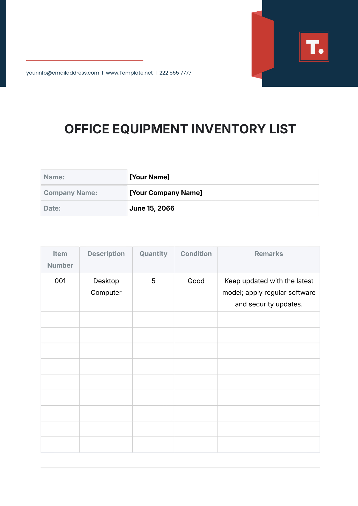 Office Equipment Inventory List Template - Edit Online & Download