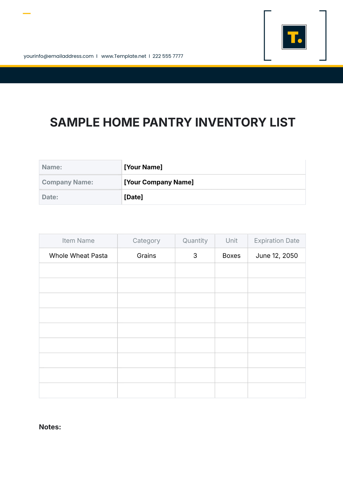 Sample Home Pantry Inventory List Template - Edit Online & Download