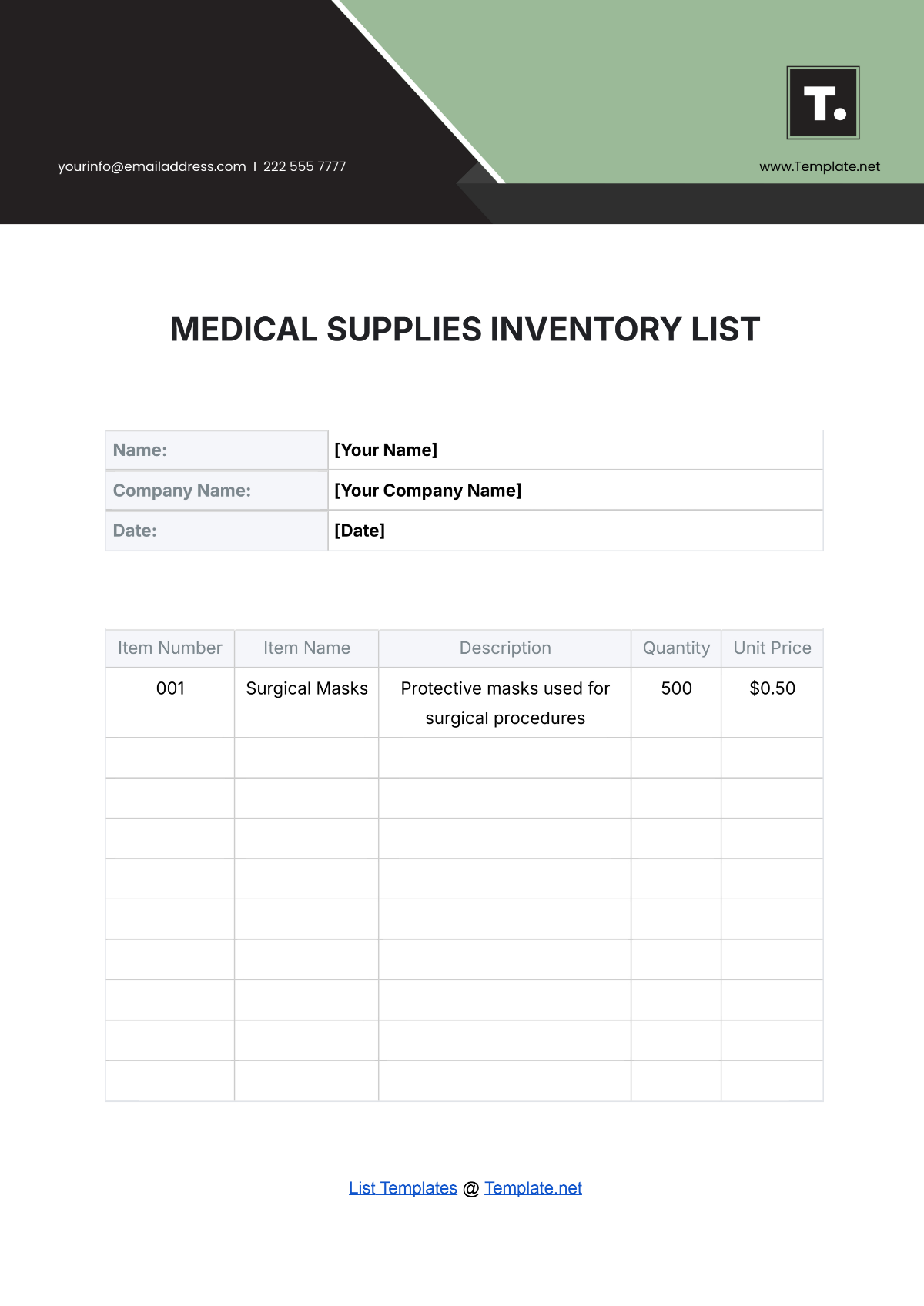 Medical Supplies Inventory List Template - Edit Online & Download