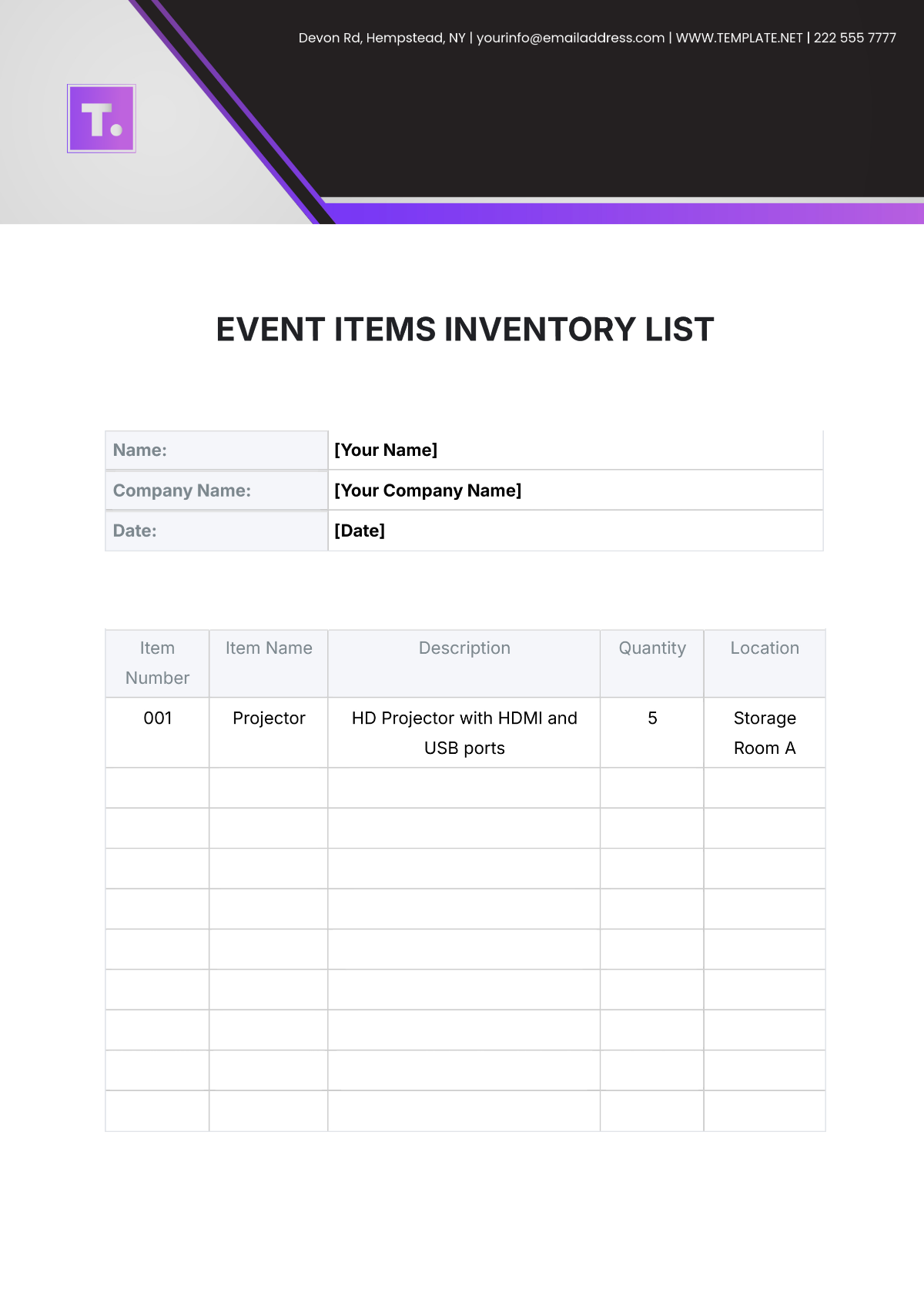 Event Items  Inventory List Template - Edit Online & Download