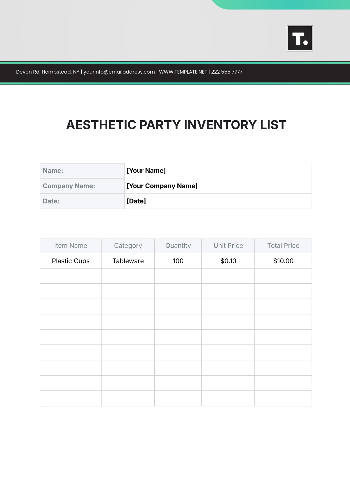 Aesthetic Party Inventory List Template - Edit Online & Download