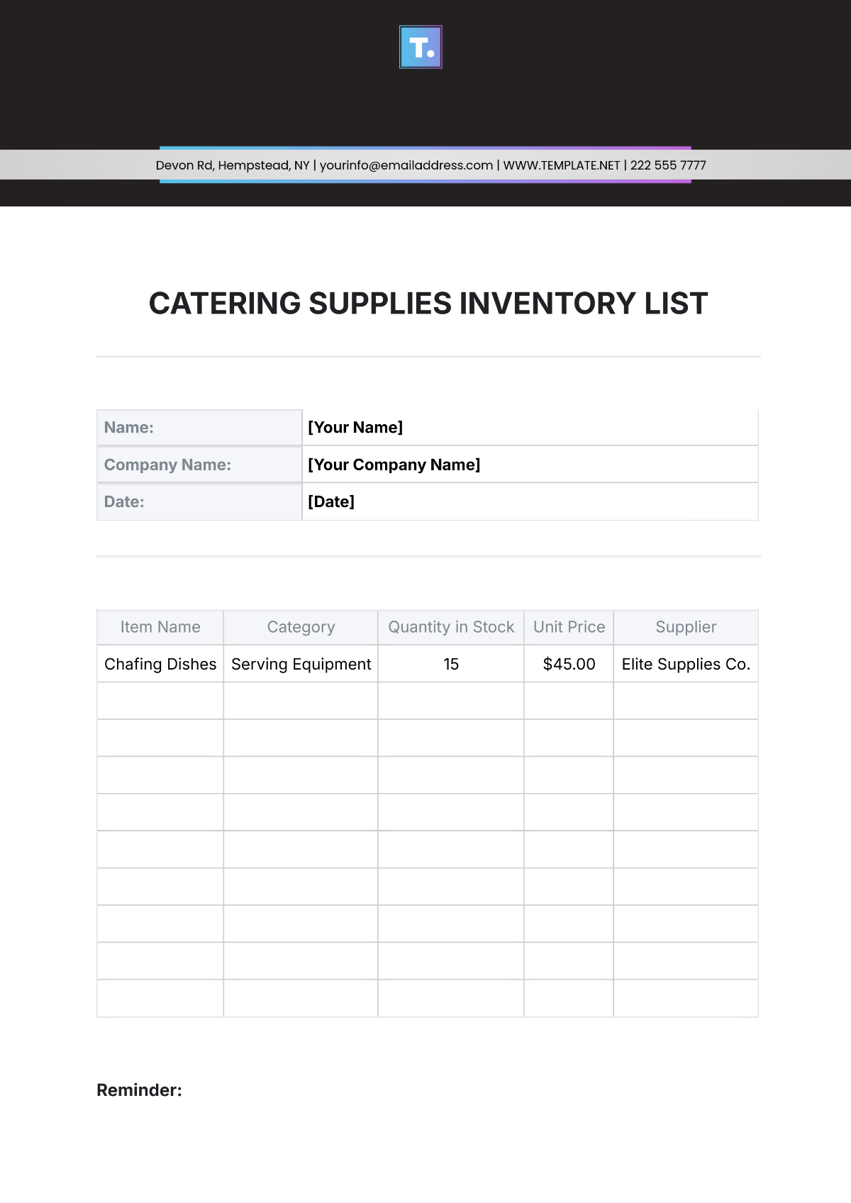 Catering Supplies Inventory List Template - Edit Online & Download