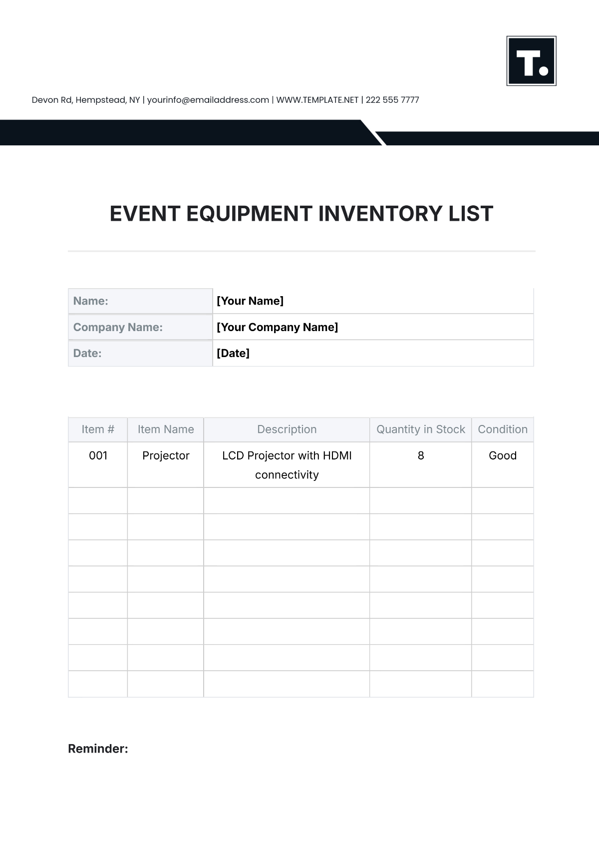 Event Equipment Inventory List Template - Edit Online & Download