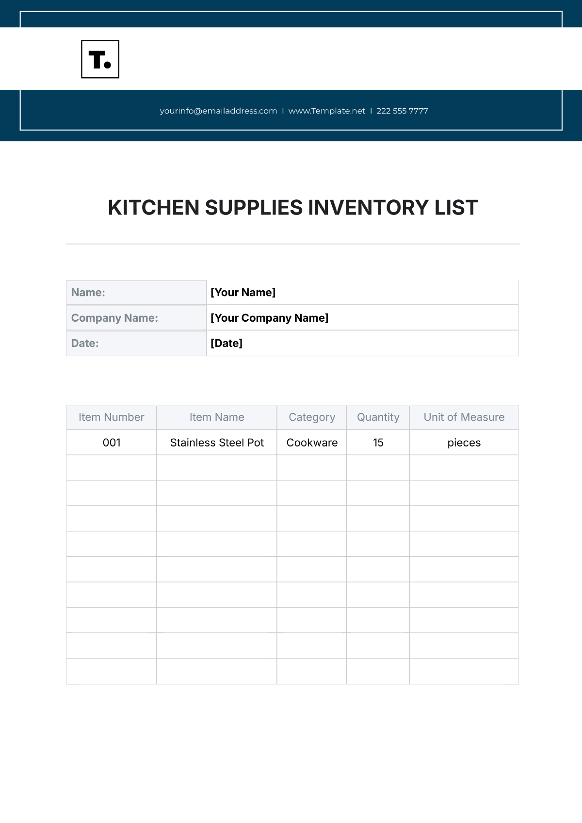 Kitchen Supplies Inventory List Template - Edit Online & Download