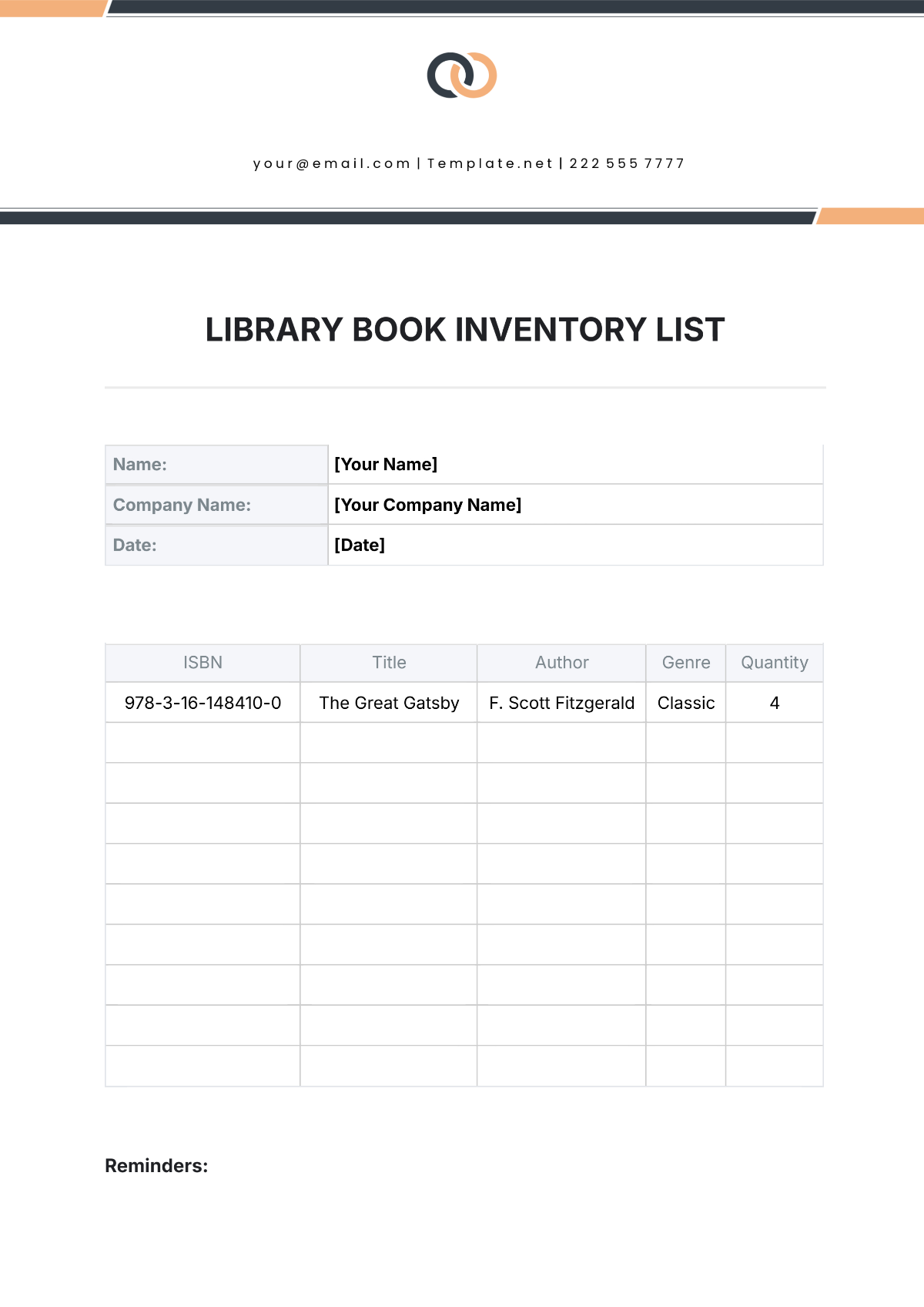 Library Book  Inventory List Template - Edit Online & Download