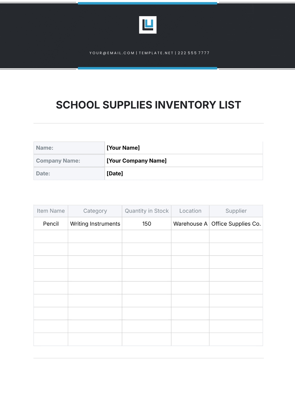 School Supplies  Inventory List Template - Edit Online & Download