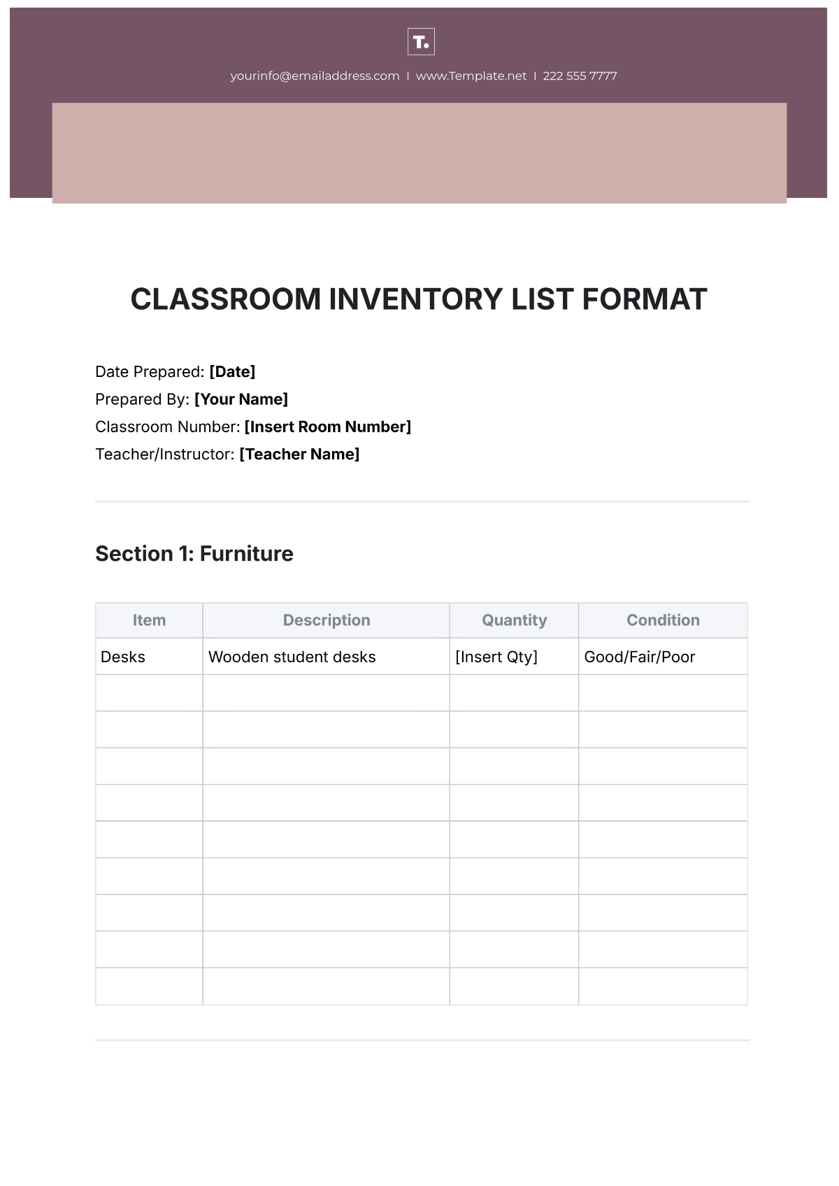 Classroom Inventory List Format Template - Edit Online & Download