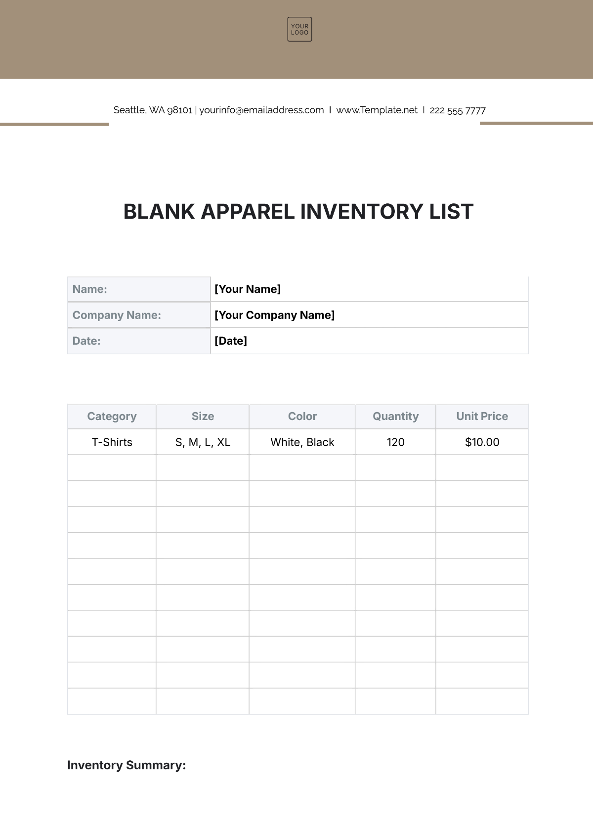 Blank Apparel Inventory List Template - Edit Online & Download