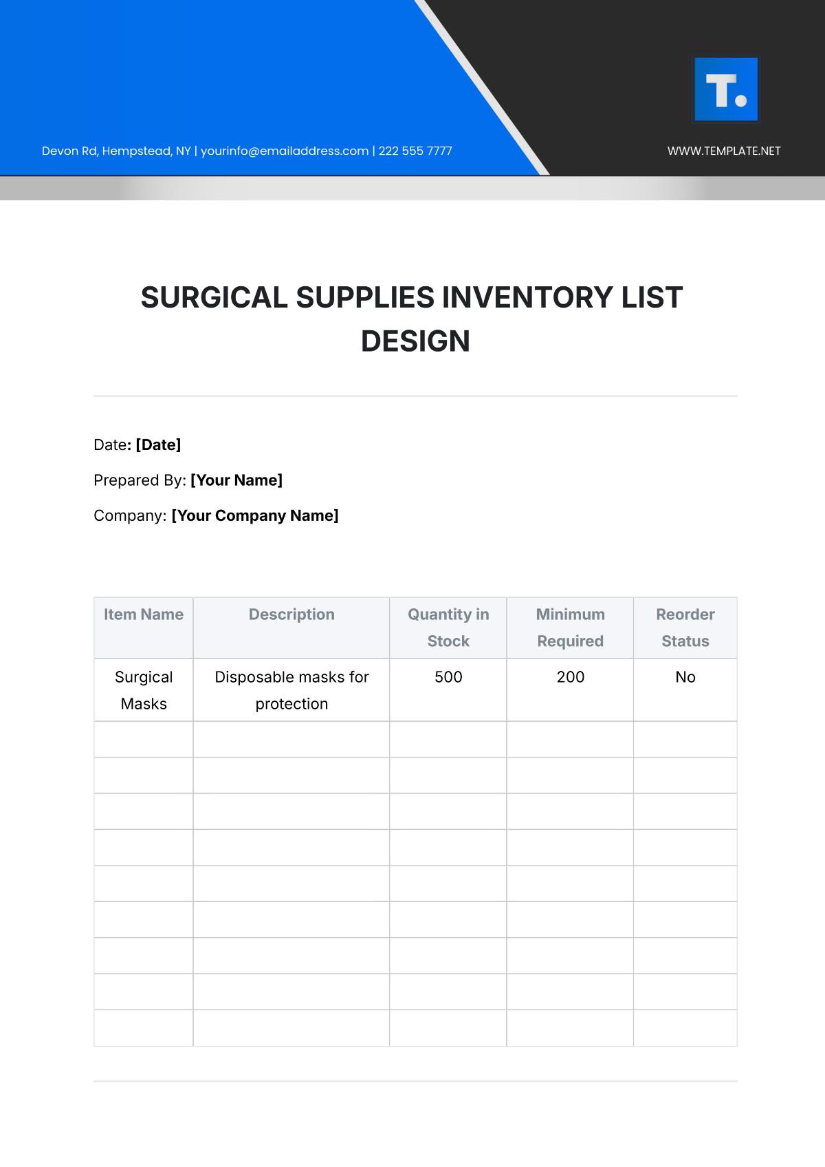 Surgical Supplies  Inventory List Design Template - Edit Online & Download