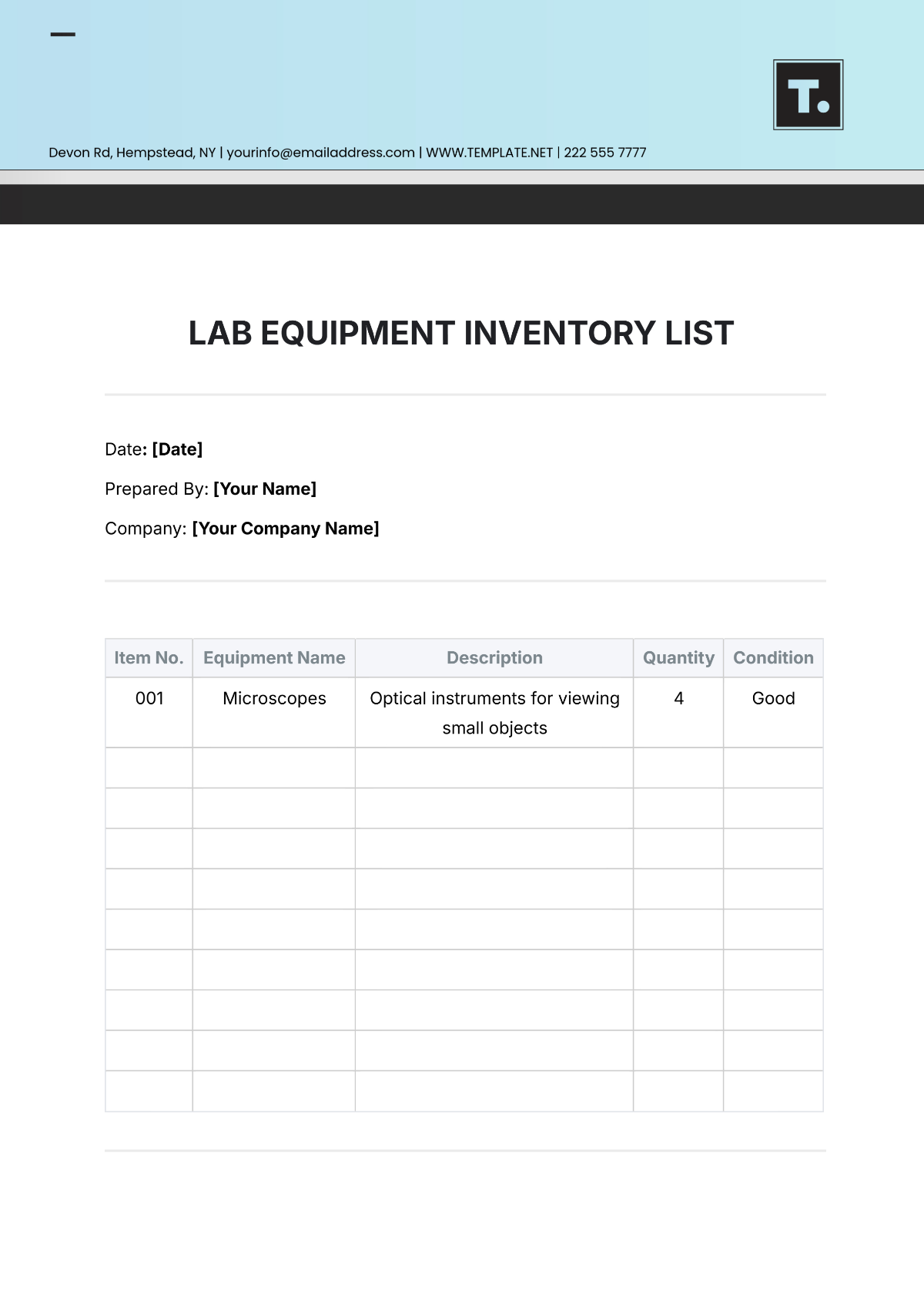 Lab Equipment Inventory List Template - Edit Online & Download