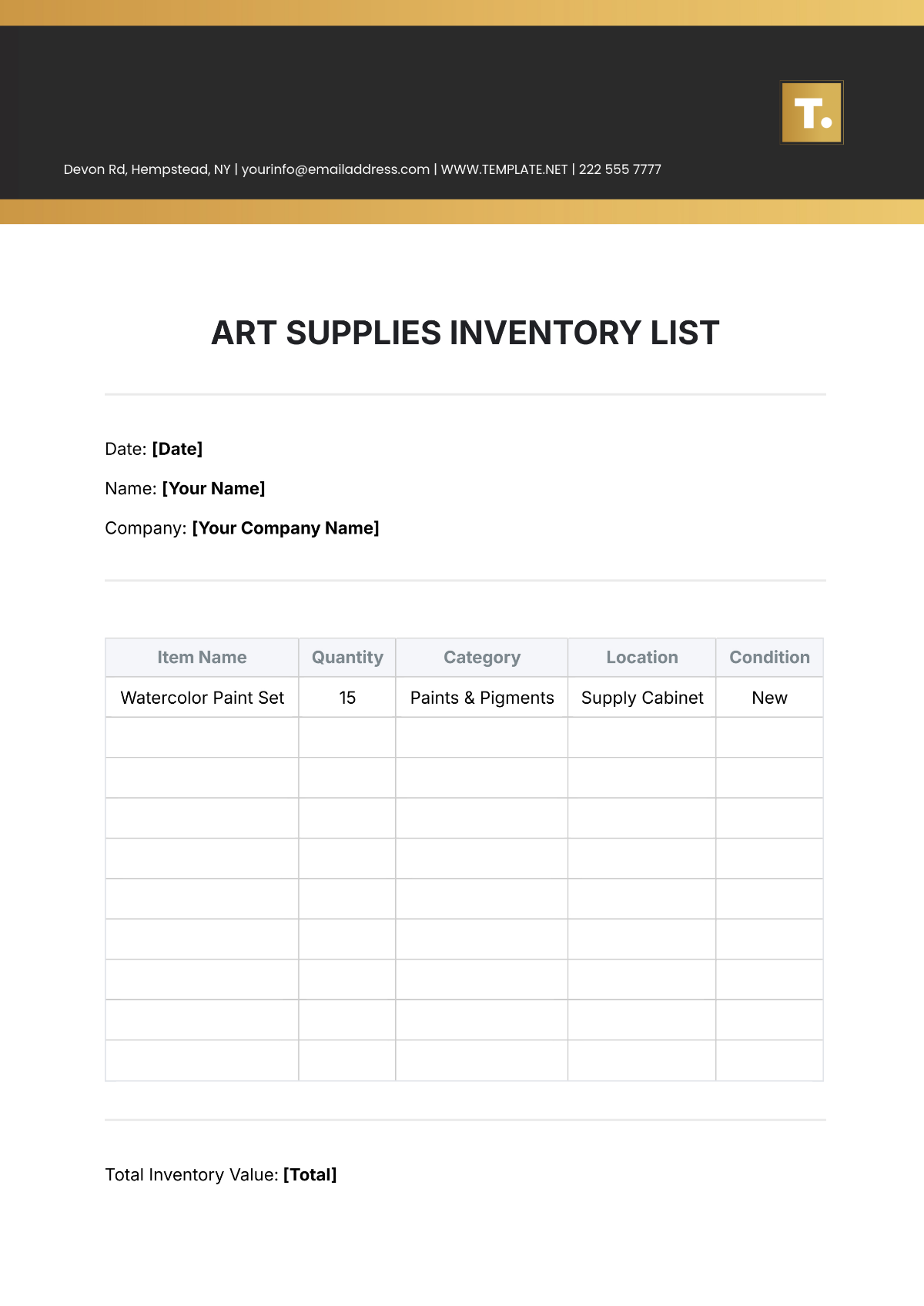 Art Supplies  Inventory List Template - Edit Online & Download