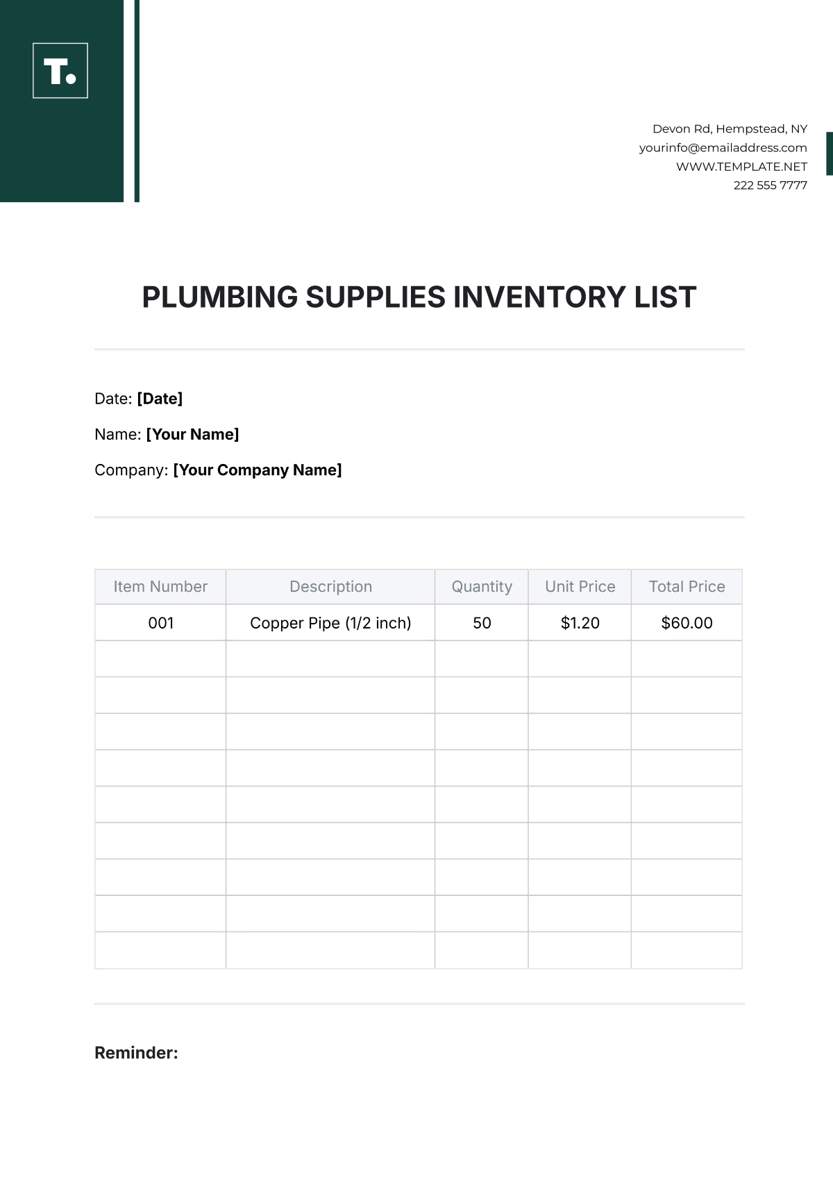 Plumbing Supplies  Inventory List Template - Edit Online & Download