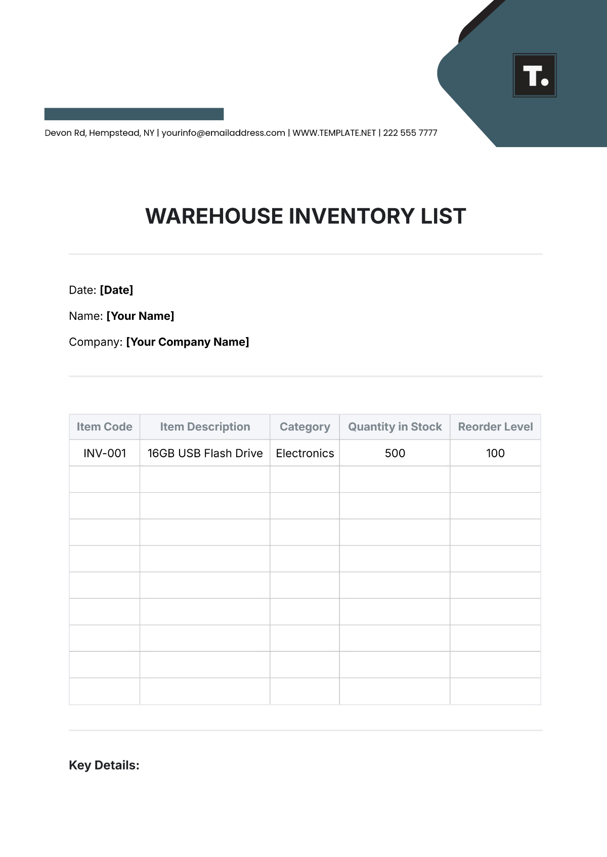 Professional Warehouse Inventory List Template - Edit Online & Download