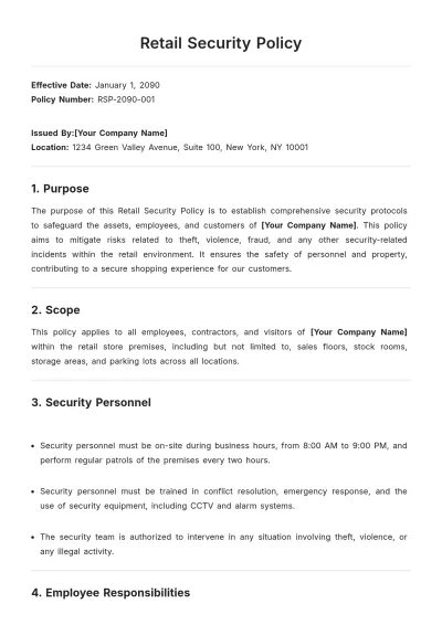 Free Retail Security Policy Template to Edit Online