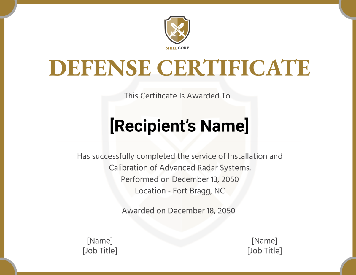 Free Defense Certificate Template - Edit Online & Download