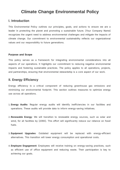 Free Climate Change Environmental Policy Template to Edit Online