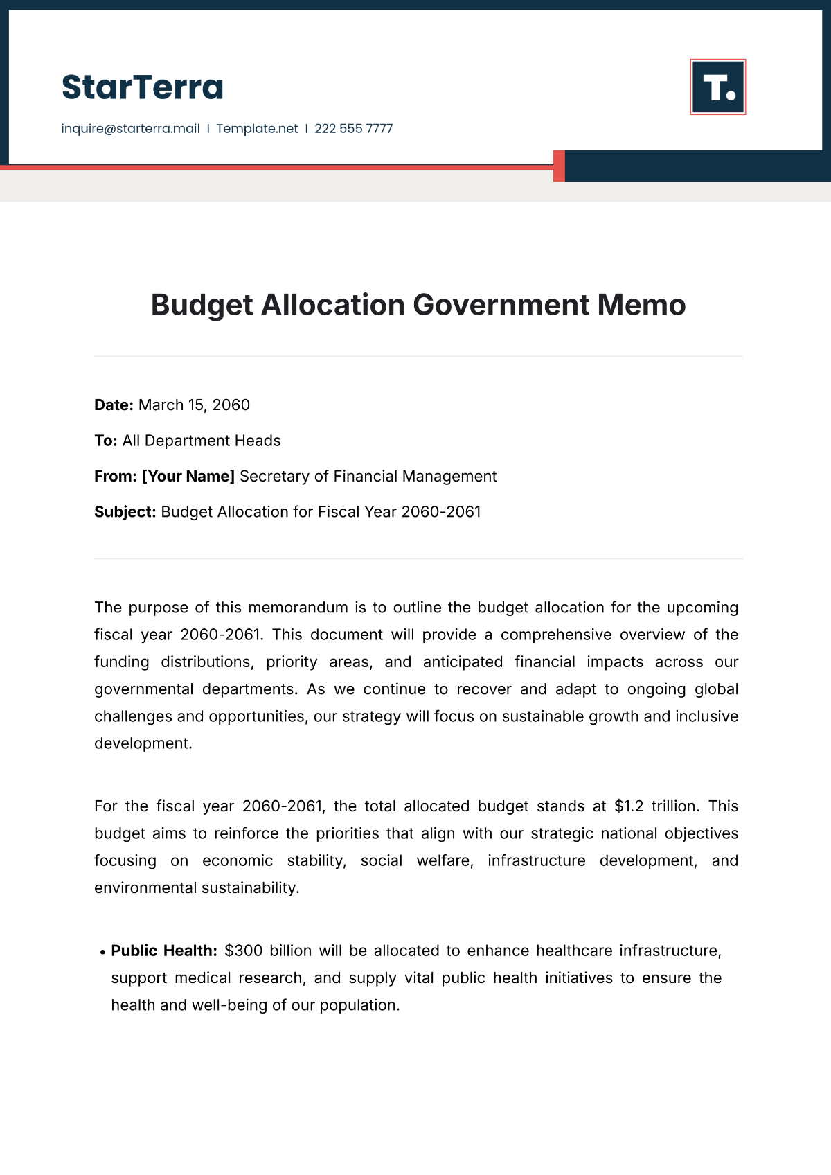 Budget Allocation Government Memo Template - Edit Online & Download