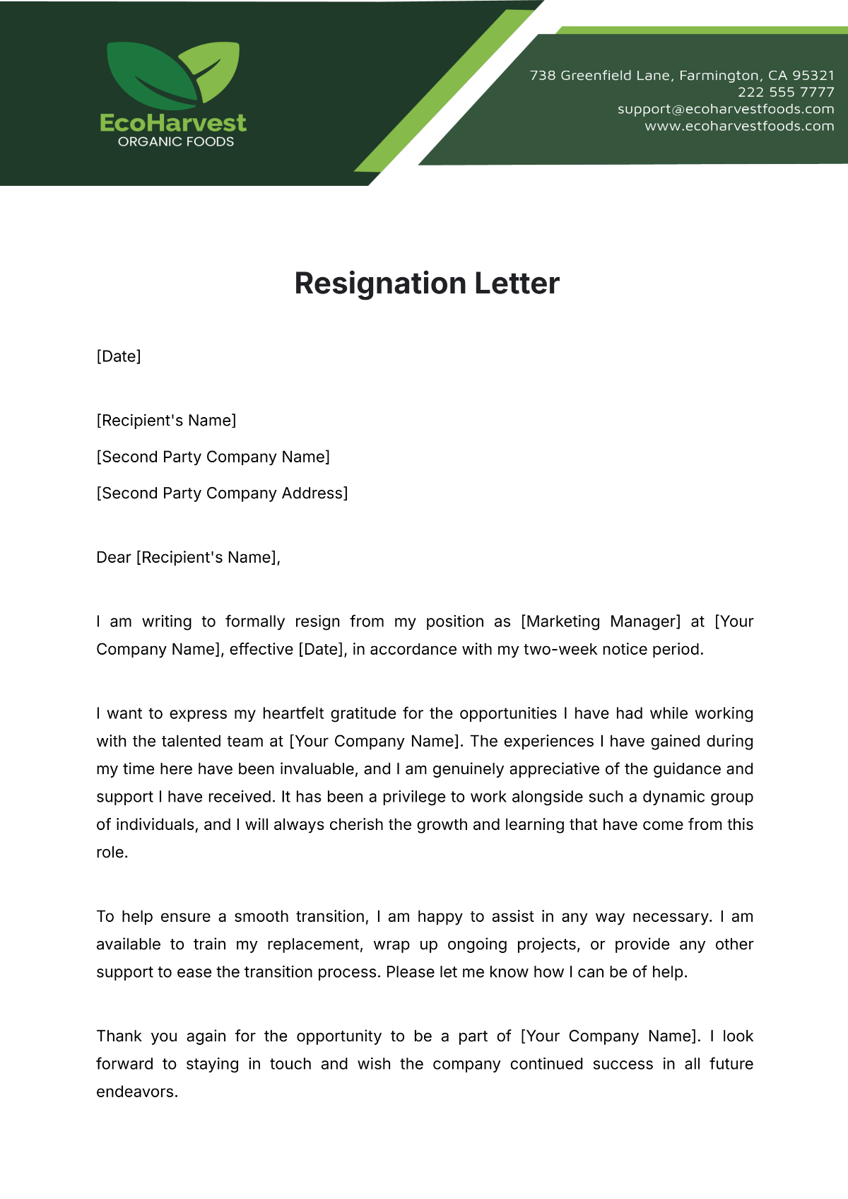 Resignation Letter Template - Edit Online & Download