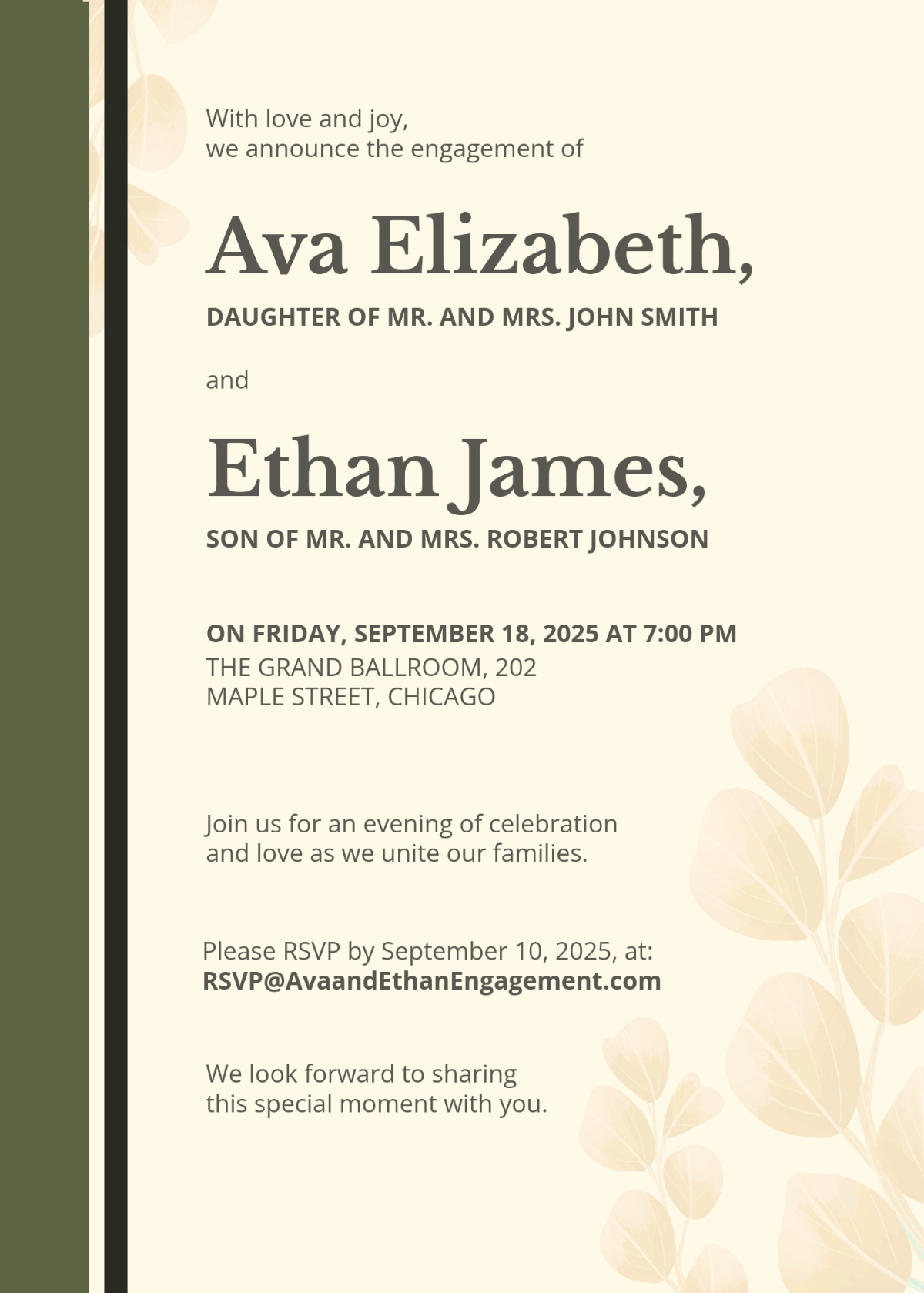 Engagement Invitation with Parent Name Template