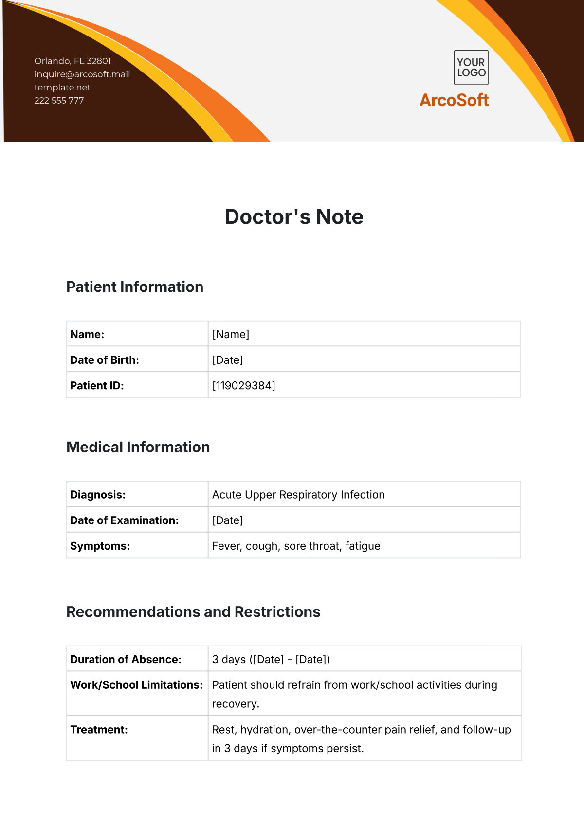 Doctor's Note Template - Edit Online & Download