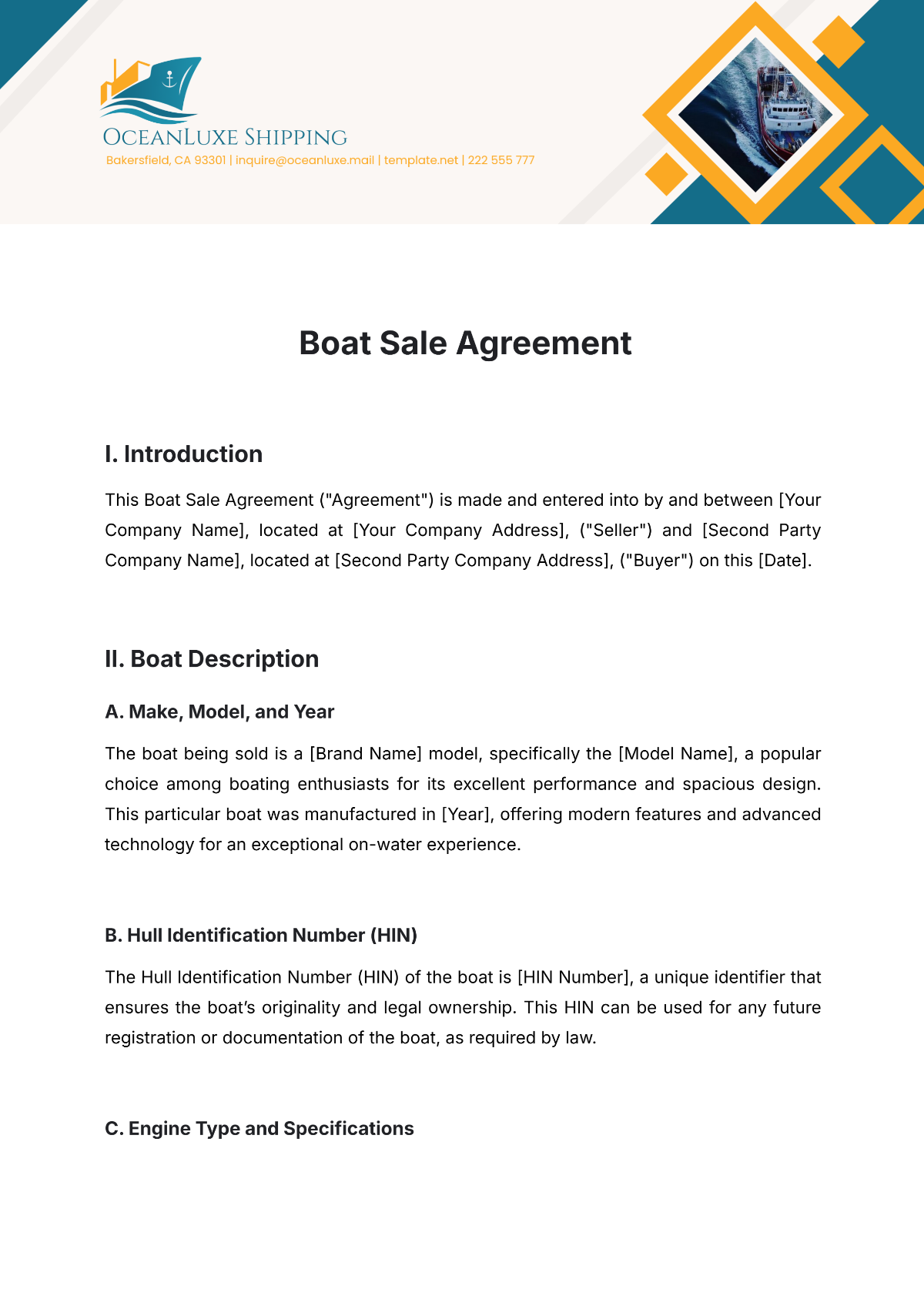 Boat Sale Agreement Template - Edit Online & Download